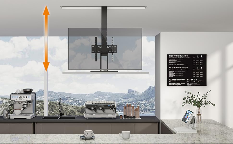 Електричний підйомник для телевізора Motorisierter TV-Lift HP64L для вбудовування в стелю, кріплення телевізора до стелі, регульована висота, 32-55 дюймів, вантажопідйомність до 45 кг, з пультом дистанційного керування