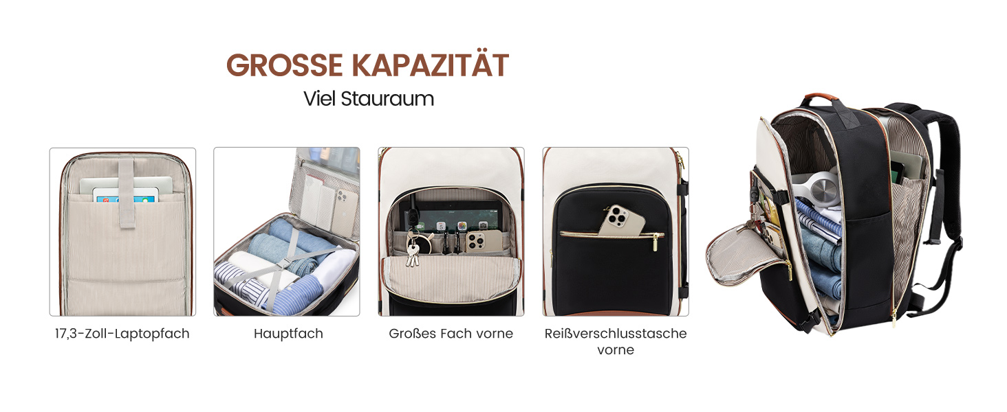 Рюкзак LOVEVOOK для ручної поклажі літака, 40L, водонепроникний, для ноутбука 17 дюймів, для подорожей, школи, роботи, кемпінгу, чоловічий/жіночий, бежевий+чорний+коричневий