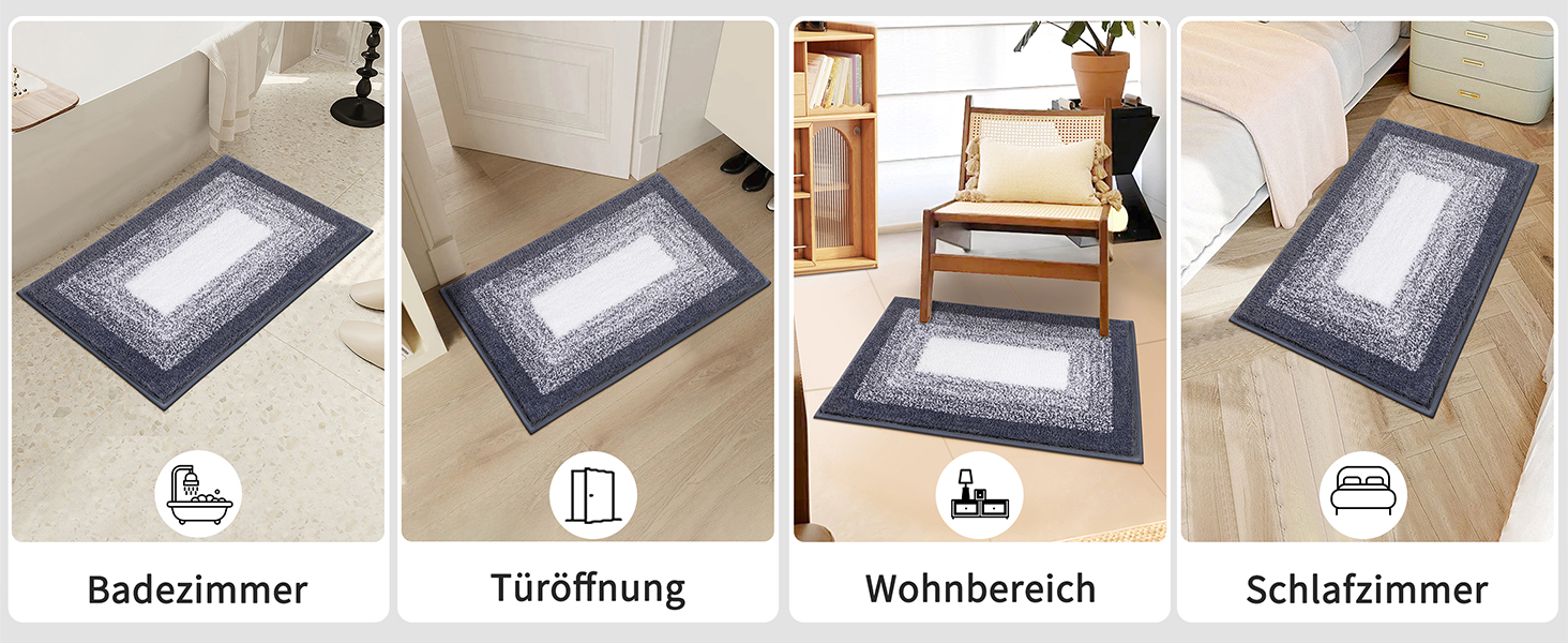 Enyhom Super Soft Microfiber Bath Mat - Non-Slip, Absorbent, Machine Washable, Dark Grey, 60x90cm