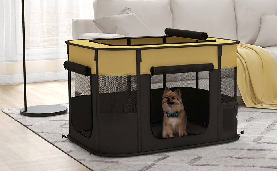 Клітка для собак PawHut, переносна, складана, жовта, 94 x 74 x 60 см