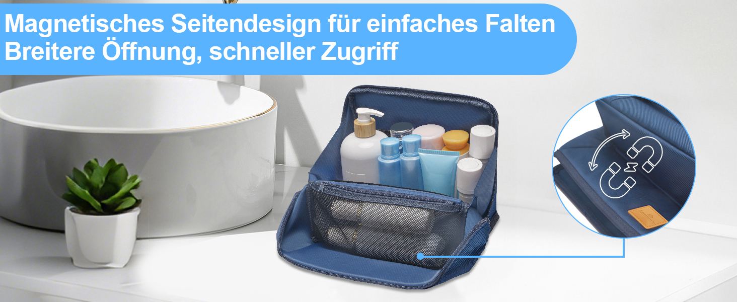 Чоловіча та жіноча дорожня косметичка Lermende з подвійною блискавкою, великий об'єм, зручна ручка для подорожей. (Синій)