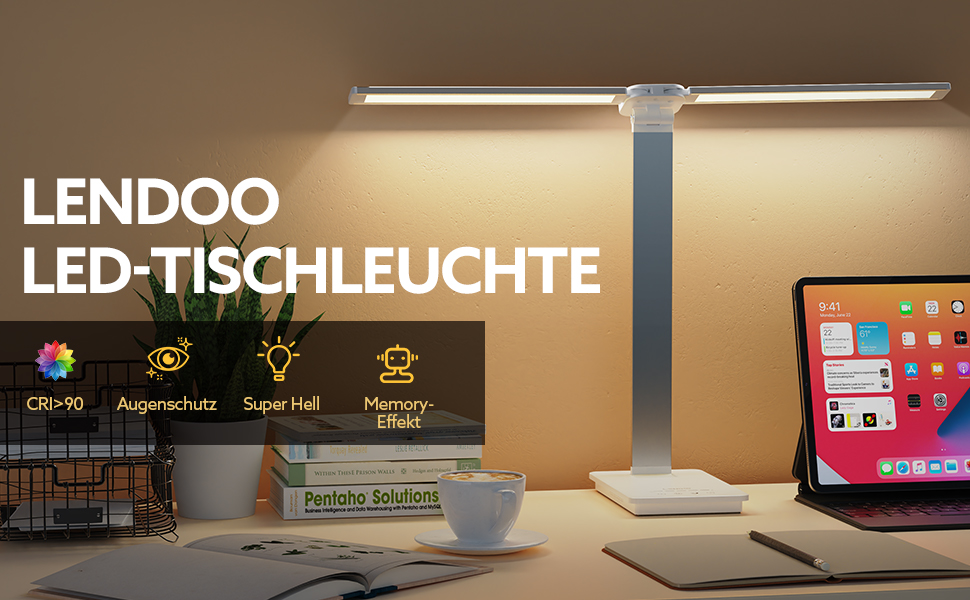 Лампа настільна LED LENDO з двома головками, регульована яскравість 700 люмен, 5 рівнів регулювання, 5 кольорових режимів, USB-порт для зарядки та вбудований акумулятор 2000mAh, для дітей, спальні, читання (срібна)