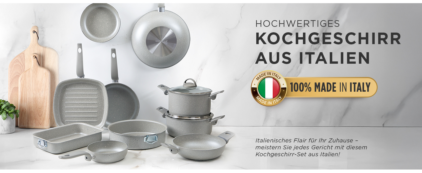 Набір каструль KASANOVA для традиційних плит, антипригарне покриття, набір посуду, здорове, швидке та рівномірне приготування їжі. Виготовлено в Італії (6 предметів)