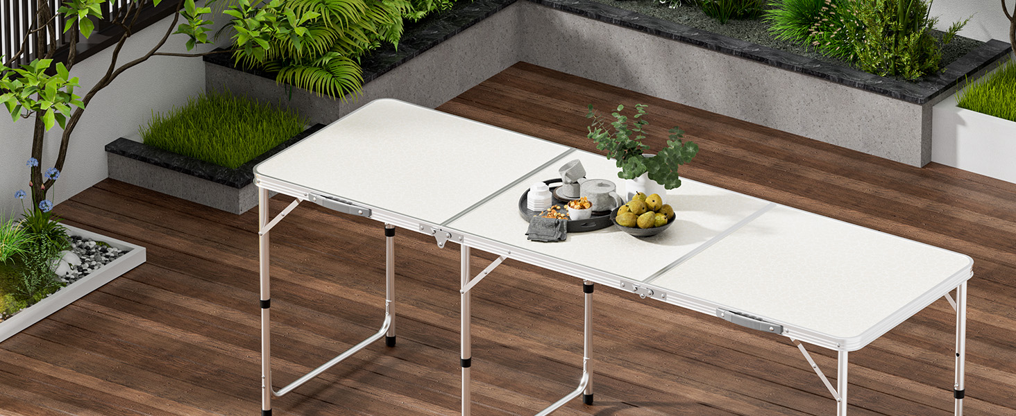 Складаний туристичний стіл 180x60x70 см з регулюванням висоти, алюмінієвий каркас, стільниця МДФ, багатофункціональний, для кемпінгу, саду, дачі