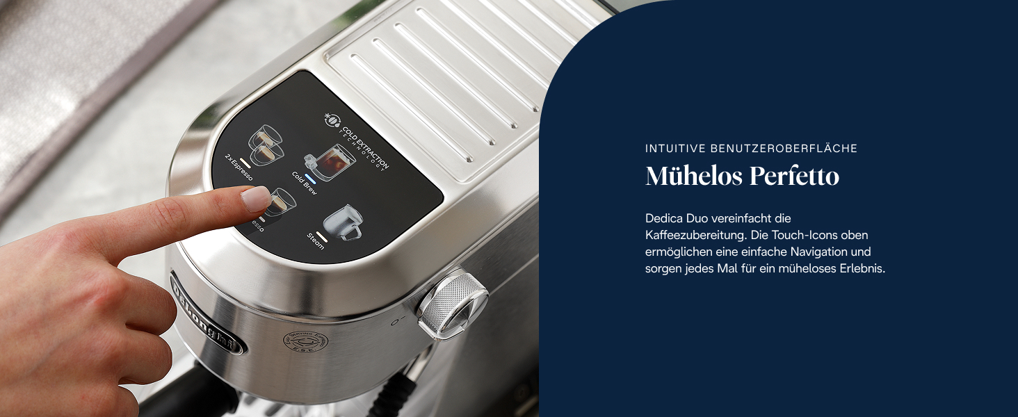 Еспресо-кавомашина De'Longhi Style EC 685.B Dedica 2025 з професійним капучинатором, 15 см, для кави та ESE Pads