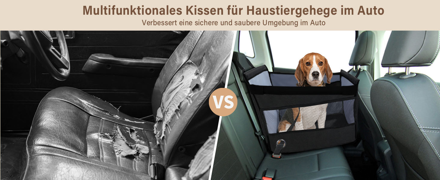 Автокрісло для собак - водовідштовхувальне автокрісло для маленьких та середніх собак з сітчастим вікном та ременем безпеки - складаний кошик для собак в авто для будь-якого розміру (Чорний)