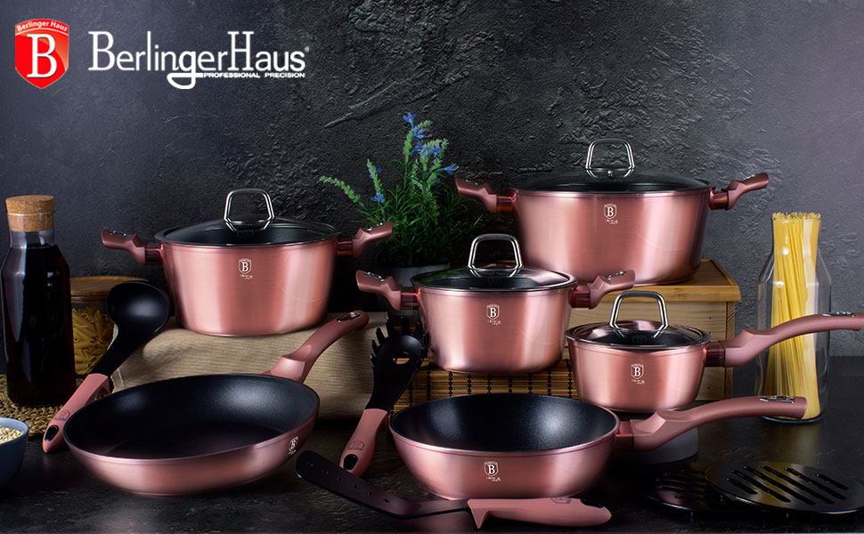 Набір посуду Berlinger Haus 15 предметів, металевий, рожеве золото (Metallisch Irose)