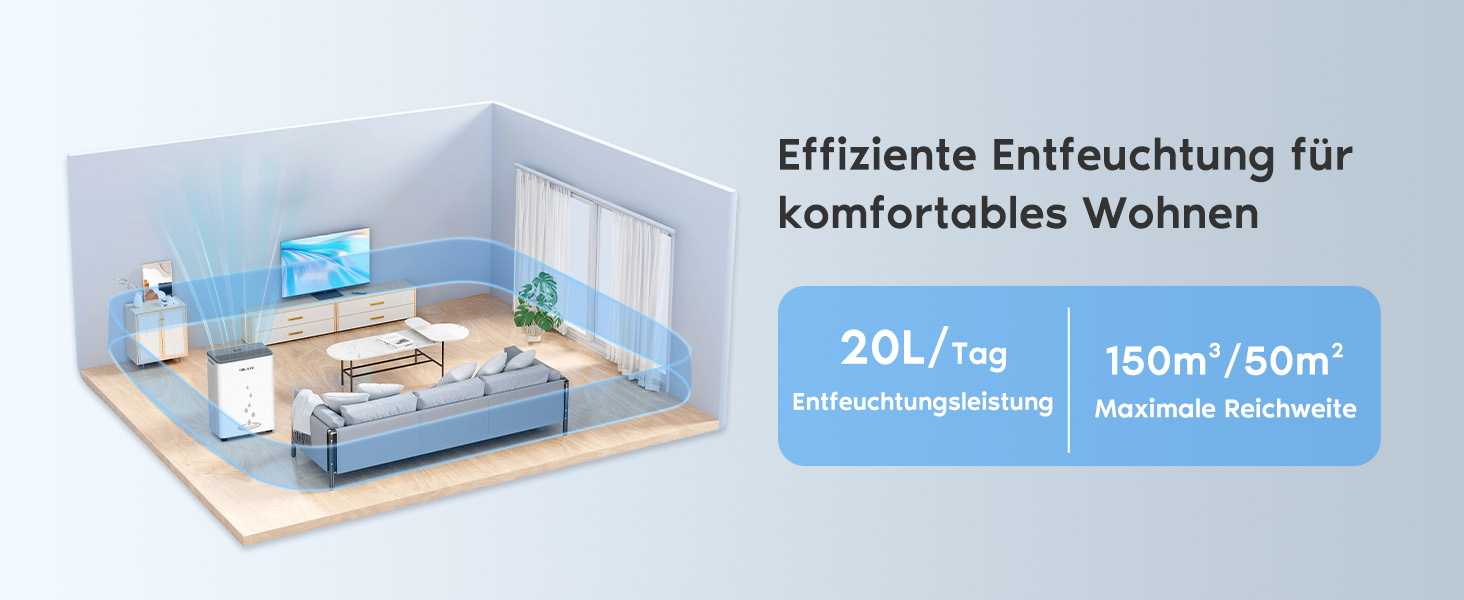 Електричний осушувач повітря COLAZE 20л/24г для приміщень до 150м³/50м² - для підвалу, спальні, ванної кімнати. Тихий осушувач з вологозахистом та універсальними колесами
