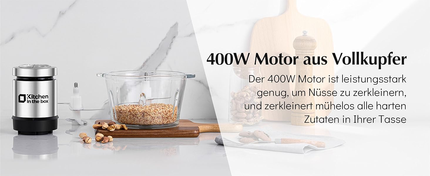 Електричний подрібнювач Zerkleinerer Küche 400W зі скляною (1л) та сталевою (2л) чашами для м'яса, овочів, фруктів та дитячого харчування (Срібний)