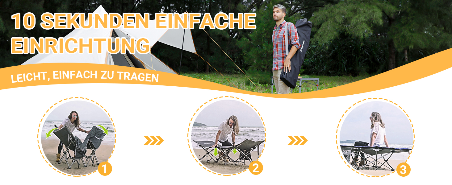 Розкладне ліжко для кемпінгу KingCamp - легке, портативне, з кишенею, 190x67 см, чорно-сірий годинниковий візерунок