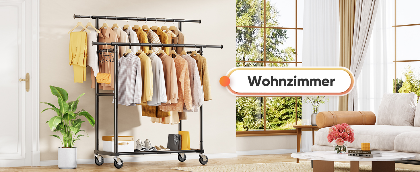 Вішалка для одягу HOKEEPER на колесах, 136 кг, важка, висувна штанга (D006)