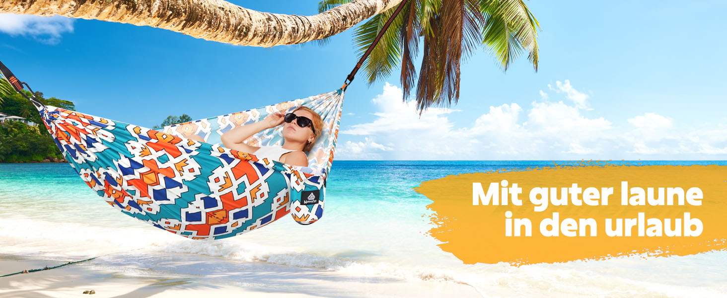 Гамак для кемпінгу NATUREFUN | Легкий, 300 кг, дихаючий, швидковисихаючий, нейлон, 2 карабіни, 2 петлі, армійний зелений (275 x 140 см, Богема)