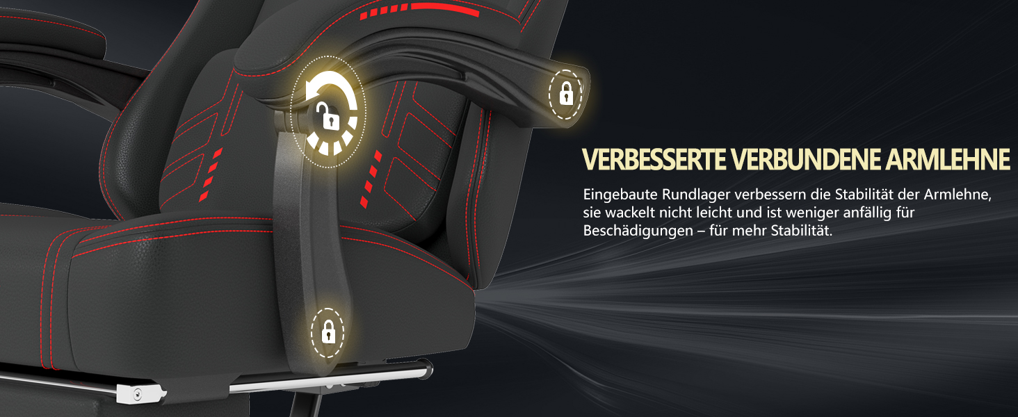 Ігровий стілець Ergonormic з регульованою спинкою та поворотом 360° - офісний стілець для дорослих/підлітків до 150 кг, тканинний червоний для дому/ігор