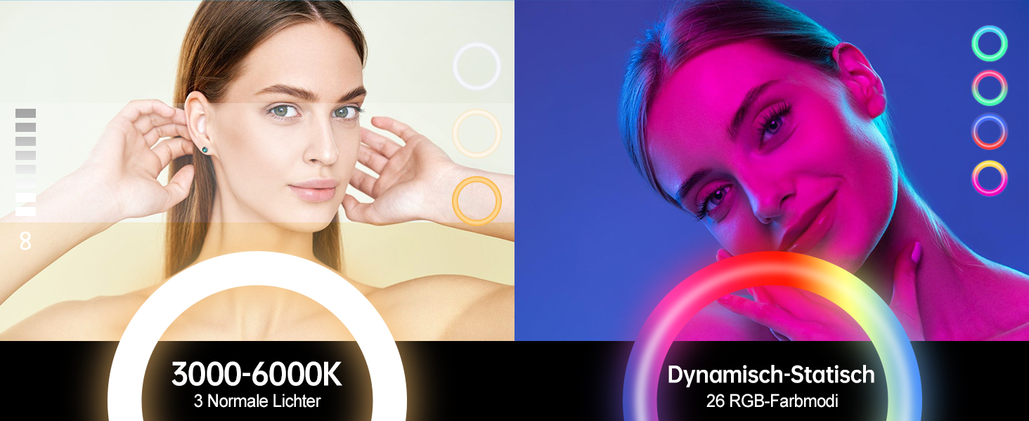 MICCYE кільцева лампа з штативом 10 дюймів RGB, загальна висота 180 см, для відео, макіяжу, фотографії