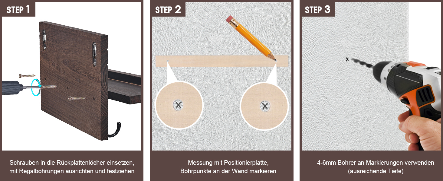Дерев'яне настінне кріплення для ключів з полицею, декоративне, 5 гачків, для прихожої, спальні, вітальні (колір: коричневий)
