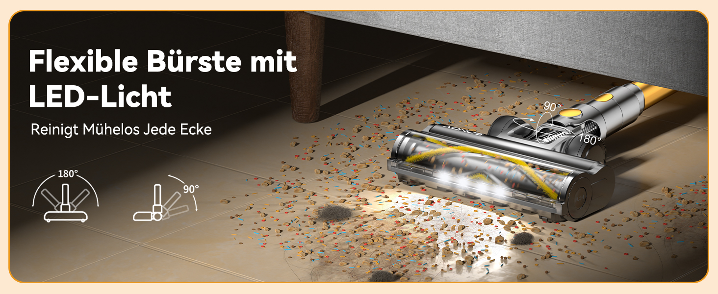 Бездротовий пилосос Aonus 55Kpa 580W з дисплеєм, час роботи до 75 хв, автоматичний режим, для килимів, шерсті тварин та твердих поверхонь, золотий