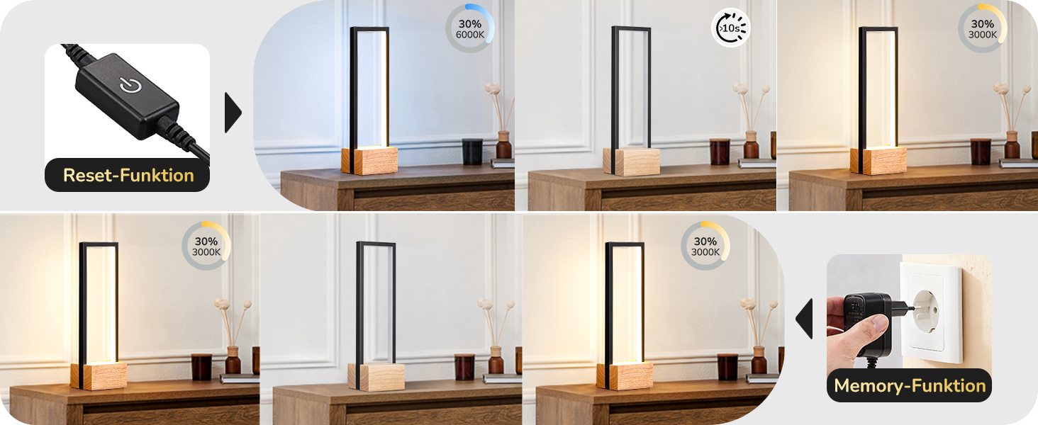 LED настільна лампа EDISHINE з дерева, торкання, регулювання яскравості та функцією пам'яті, 3 колірні температури, 350 люмен, сучасна лампа для вітальні, офісу, подарунок, чорний сучасний стиль