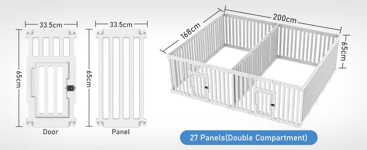 Клітка для цуценят Indoor 65 см, пластикове огородження для собак з неслизькими присосками, вольєр для маленьких собак, 18 панелей, 18 шт (168 x 135 x 65 см), з окремими секціями