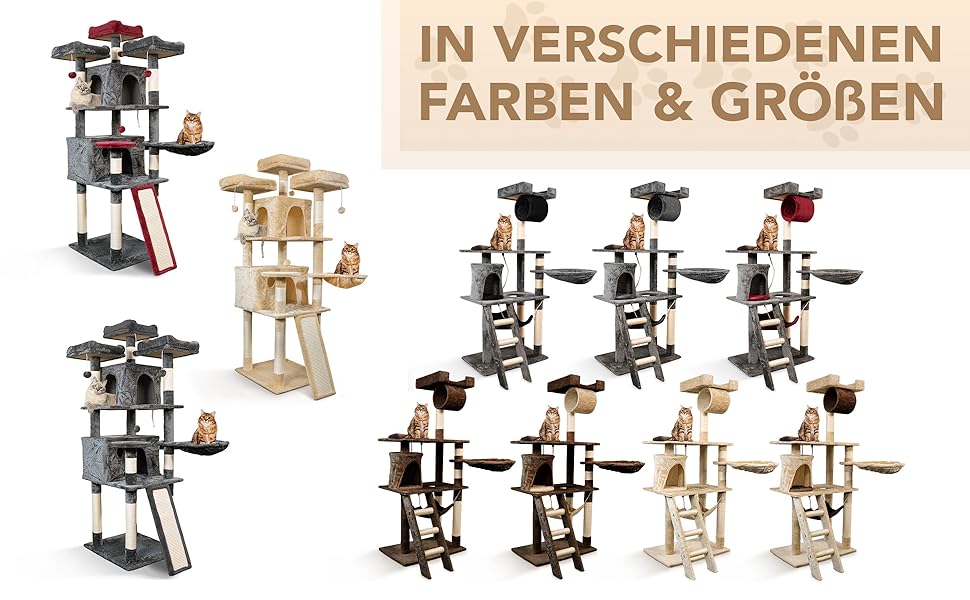 Кігтеточка для котів Foxdevil від xonic® - стабільна, багатофункціональна, з платформою, гамаком, будиночком, іграшкою, 141 см (Коричнева V1)