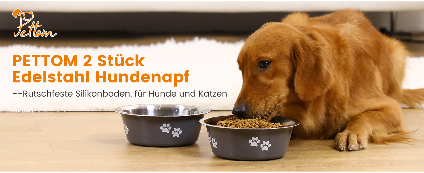 PETTOM Миски для собак 2 шт. з нержавіючої сталі (3120 мл), миски для корму для собак, великі, середні та малі породи, миски для води для собак, сірі, з неслизьким силіконовим дном, розмір M - 21 см