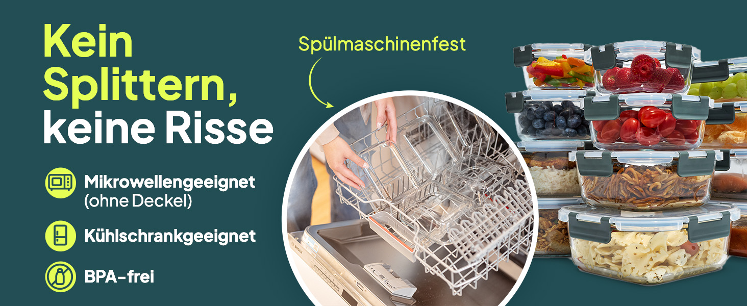 Набір контейнерів для їжі Uandu з кришкою (10 шт.) – контейнери для зберігання їжі з скла, BPA-free, придатні для миття в посудомийній машині, мікрохвильовій печі та морозильній камері, антрацит