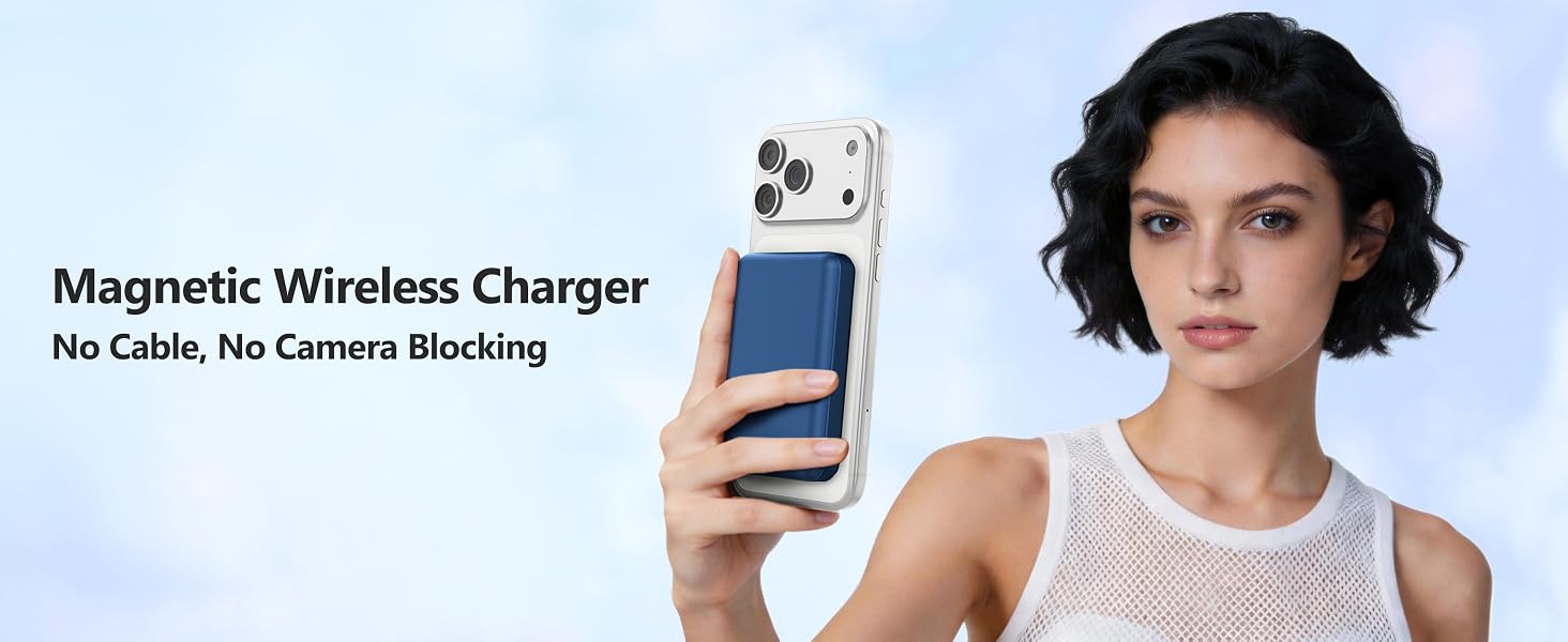 Бездротовий Power Bank AOGUERBE MagSafe 10000mAh, швидка зарядка 22.5W, USB-C, для iPhone 17/16/15/14/13/12 Pro Max (Блакитний)