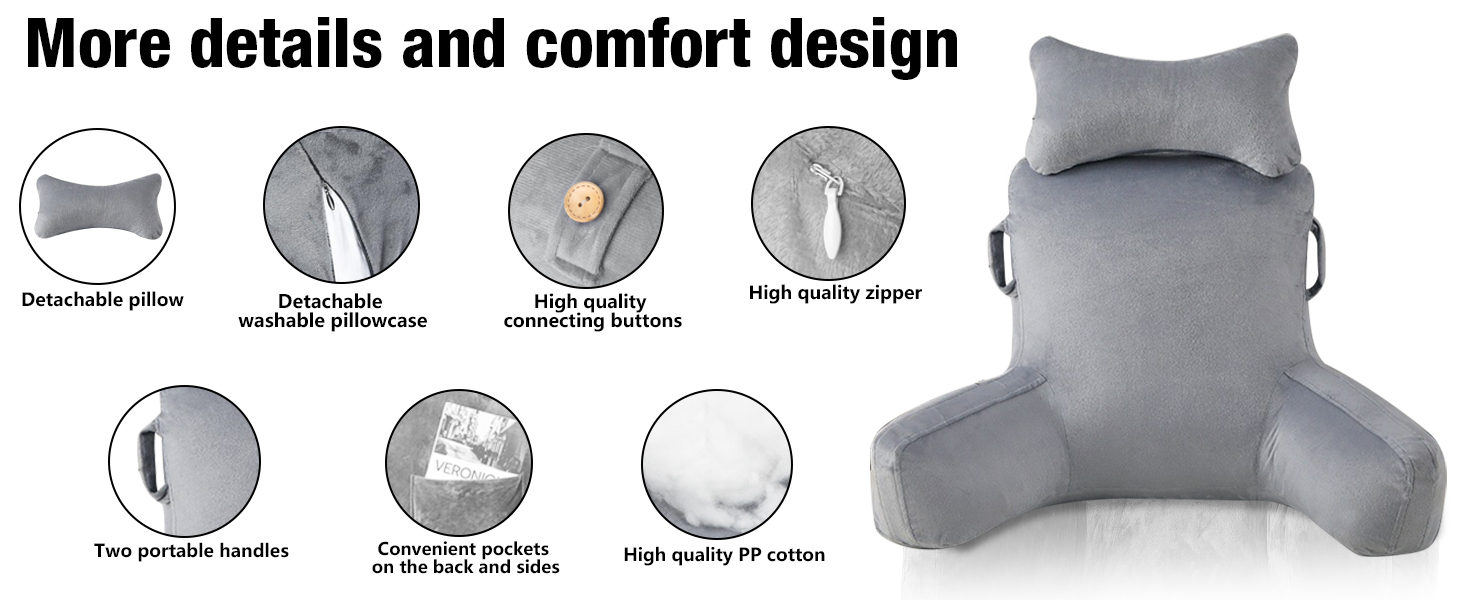 Підлогове/ліжкове крісло-подушка для читання Suewidfay, 90x80 см, з підтримкою спини та шиї
