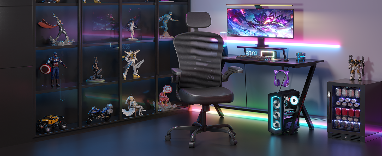 Офісне крісло Synorla: ергономічне, чорне, з регульованою підтримкою попереку та підголівником (150 кг)