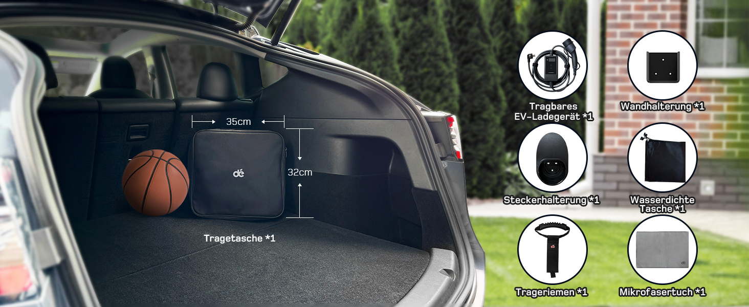 Кабель для зарядки електромобіля Type 2 Schuko 3,7kW (6-16A, 1-фазний) з LCD-дисплеєм, 5,5м, чорний