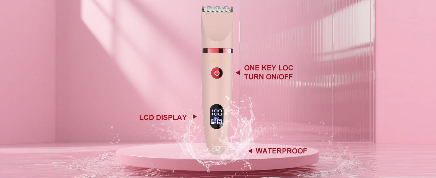 Електричний жіночий триммер 3-в-1 для обличчя, тіла та зони бікіні. Вологостійкий, з LCD-дисплеєм, рожевий