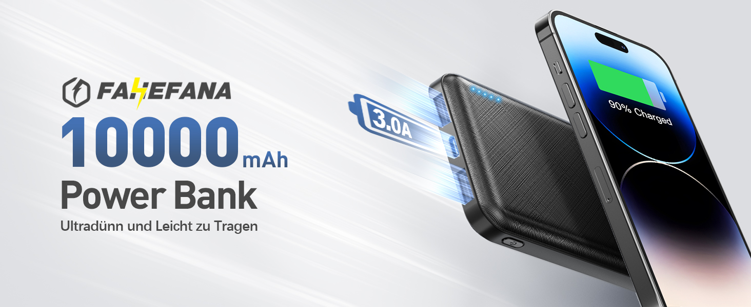 Портативний зарядний акумулятор Power Bank 10000mAh, ультратонкий, з USB-C, 2 USB виходи, сумісний з iPhone, iPad, Samsung, AirPods