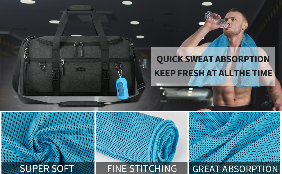 Lubardy Sports Bag/Duffle Bag Large 40L Waterproof with Sports Towel, Shoe Compartment, Wet Compartment, Weekender, Swim Bag, Training Bag, Gym Bag for Women and Men, Black
