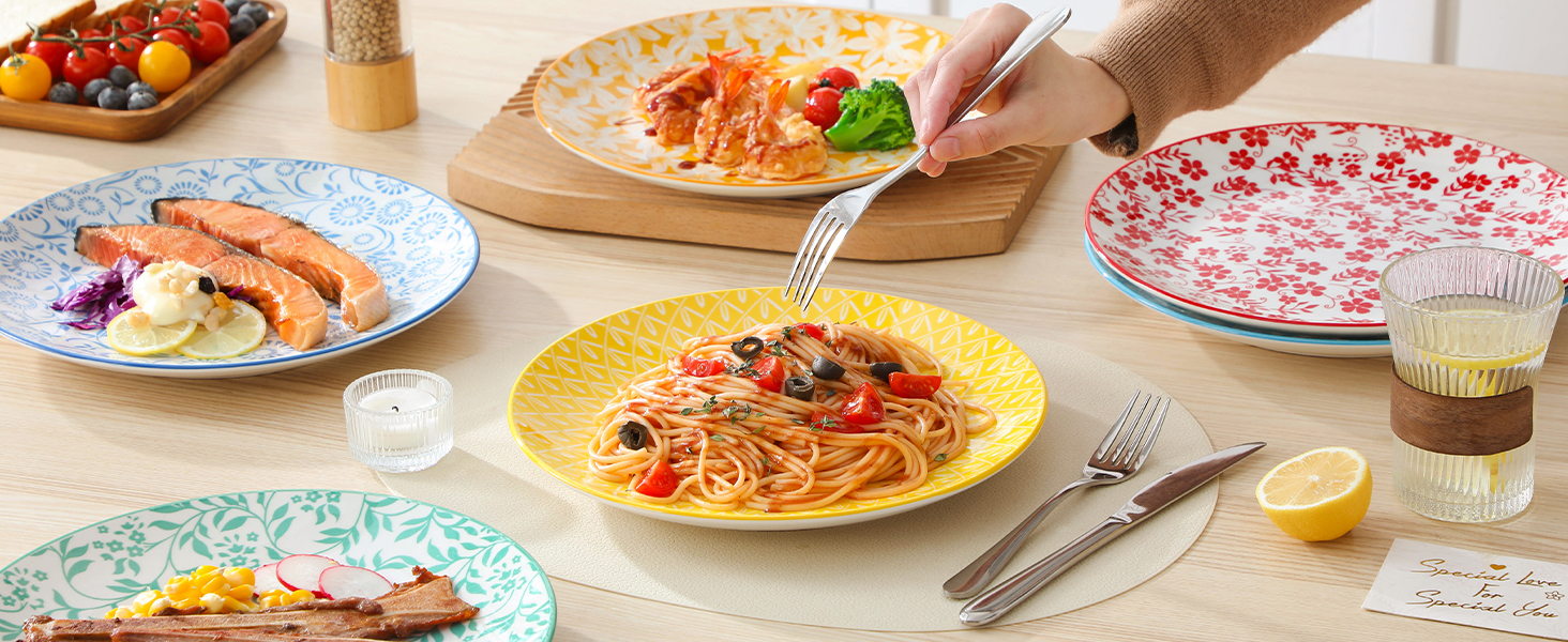 Набір посуду Vancasso Selene на 6 осіб (24 елементи) з пастелевого порцеляну, 6 тарілок, 6 десертних тарілок, 6 супових тарілок, 6 мисок, сумісний з мікрохвильовою піччю, діаметр тарілок 26 см