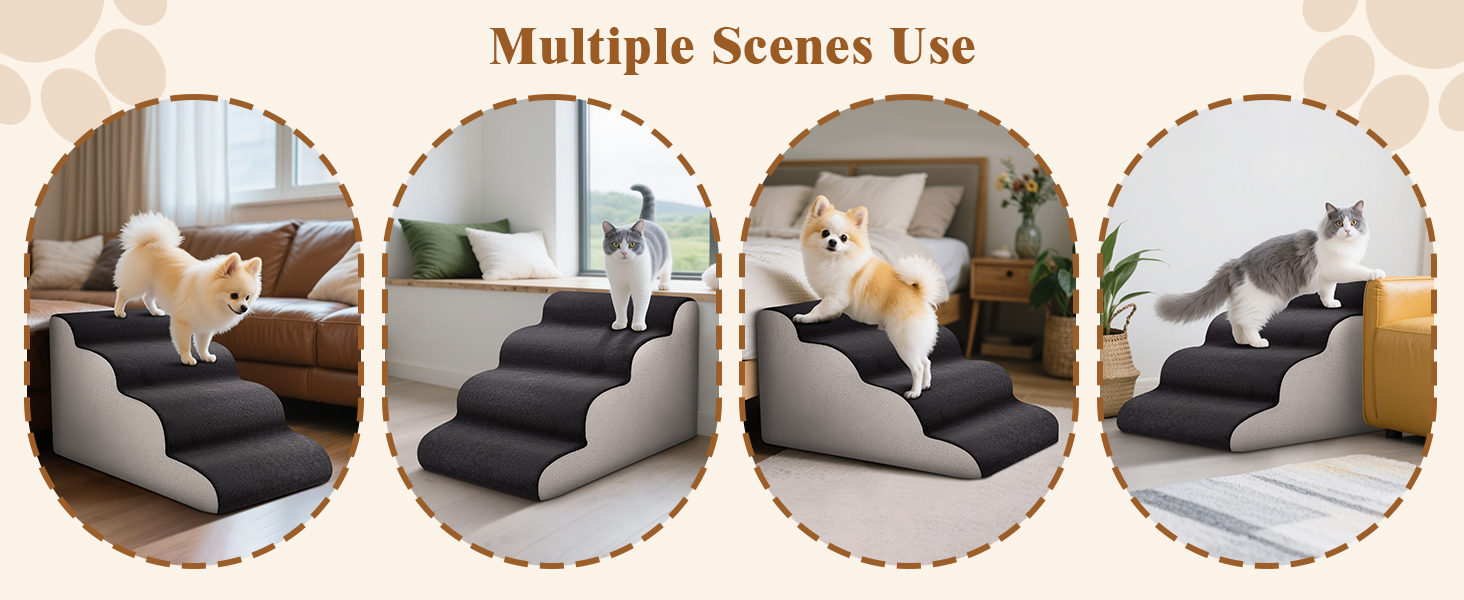 Сходинки для тварин JUOIFIP на 4 сходинки, для маленьких собак, з щільним губчатим матеріалом, неслизькі чорно-сірі сходинки для собак та котів