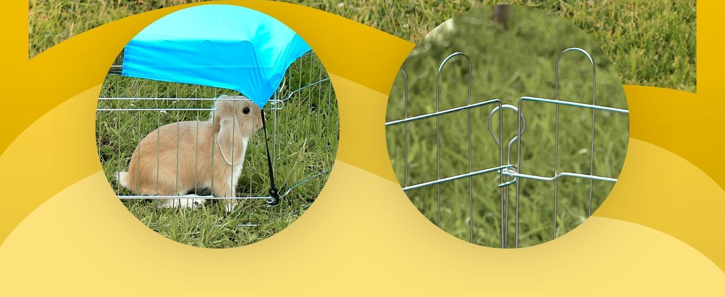 Вольєр для кроликів Lionto, 59x58 см, з металу, розширюваний, з захисним сітком та дверима з замком, для тримання на вулиці, 8 елементів