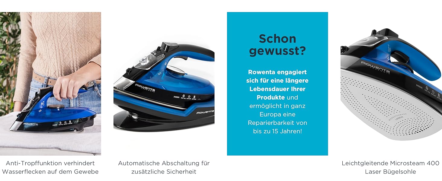 Rowenta Freemove: бездротове прасування, 2400W, 27 г/хв, DE5010 (блакитно-чорний)