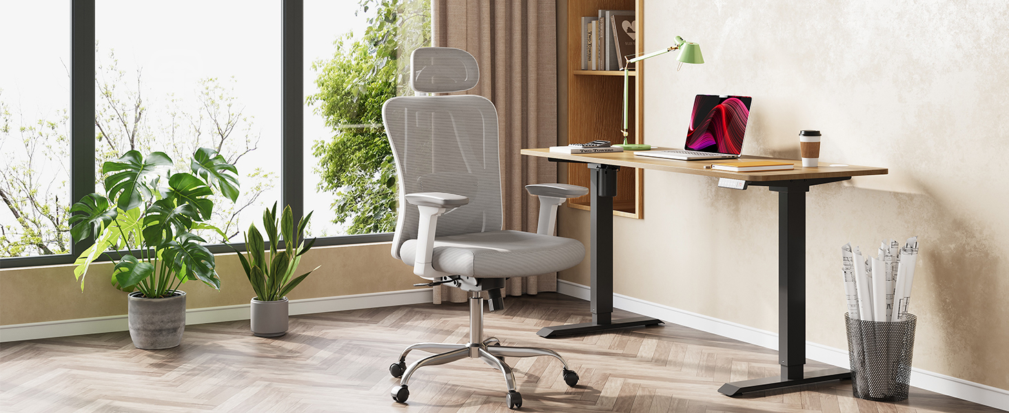 Офісне крісло Devaise: ергономічне крісло з регульованою спинкою, підголівником та поперековою підтримкою, 3D підлокітниками, 3-ступеневим нахилом та дихаючою сіткою для дому та офісу, біле