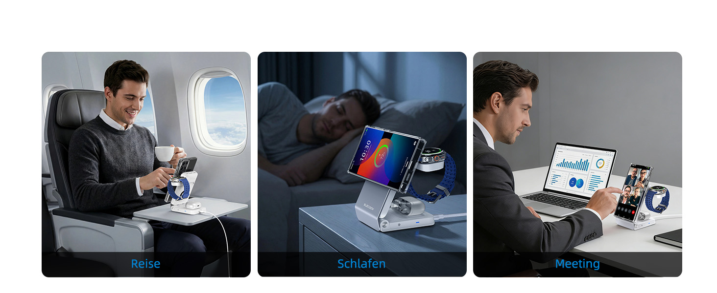 Магнітна бездротова зарядка Samsung з активним охолодженням 3-в-1 для Galaxy S26 Ultra, Watch 8 та Buds 4. Складана Qi зарядка для Android (Біла)