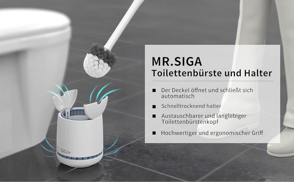 Набір для чищення унітазу Mr.Siga з тримачем: швидке висихання, міцний грифель, преміум якість для ванної кімнати (білий)