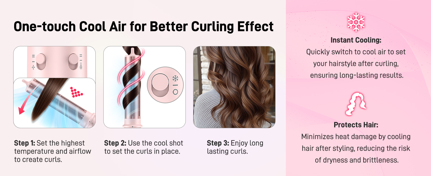 Фен-стайлер 5-в-1 для волосся з іонізацією, набір з насадками, швидка сушка, локони, випрямлення, об'єм, без пошкодження волосся, 100–240V, з сумкою, рожевий