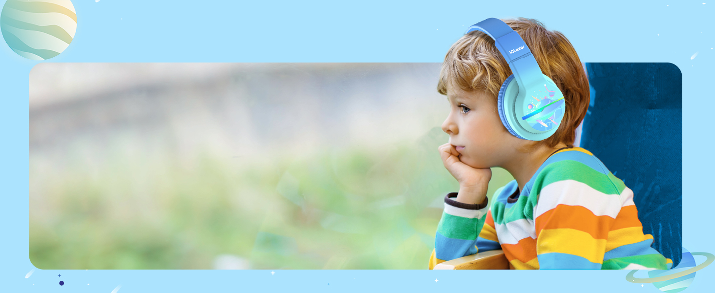 iClever Бездротові навушники для дітей з LED-підсвіткою, Bluetooth 5.2, мікрофон, BTH12 (градієнт синього)