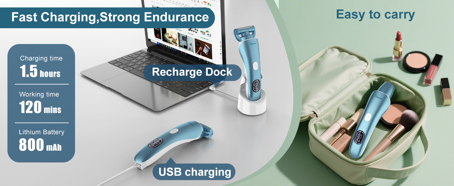 Електричний епілятор Hatteker 3-в-1 для жінок: тример, брітор та епілятор. З LED-дисплеєм, IPX7, USB-зарядка (Блакитний)