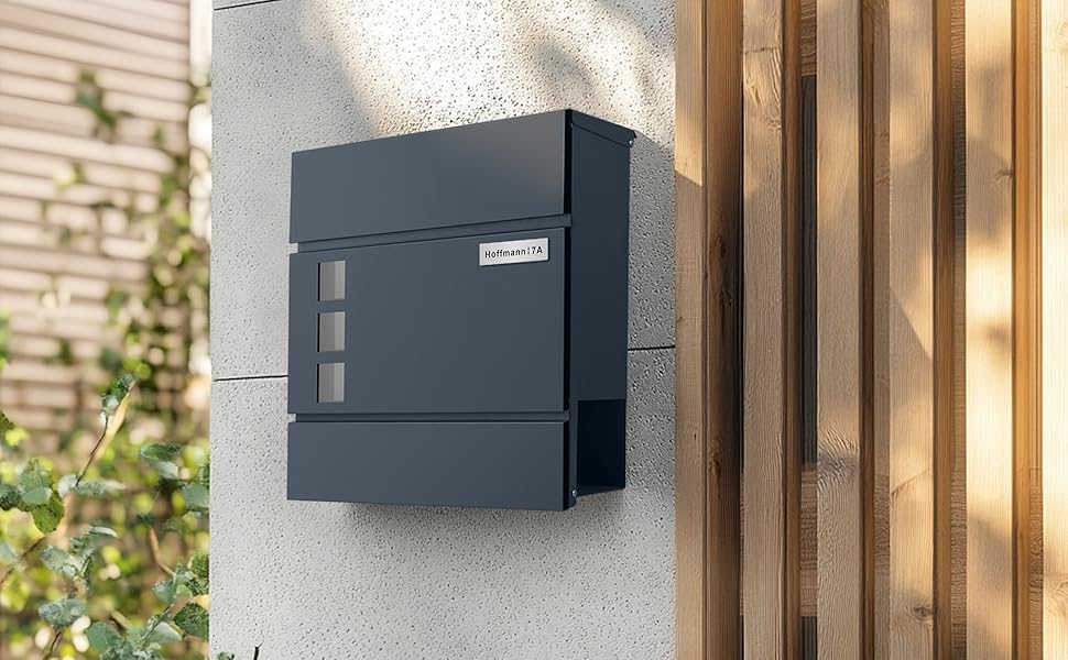 Поштовий ящик Zedelmaier з нержавіючої сталі, персоналізований, настінний, з відділенням для газет, 2 ключі, замок, антрацит 33x31x10 см