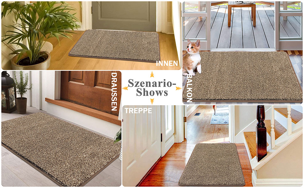 Привратний килимок Pauwer протиковзний та зносостійкий, мийний килим для вхідних дверей, тераси та саду (60 x 90 см, Коричневий)