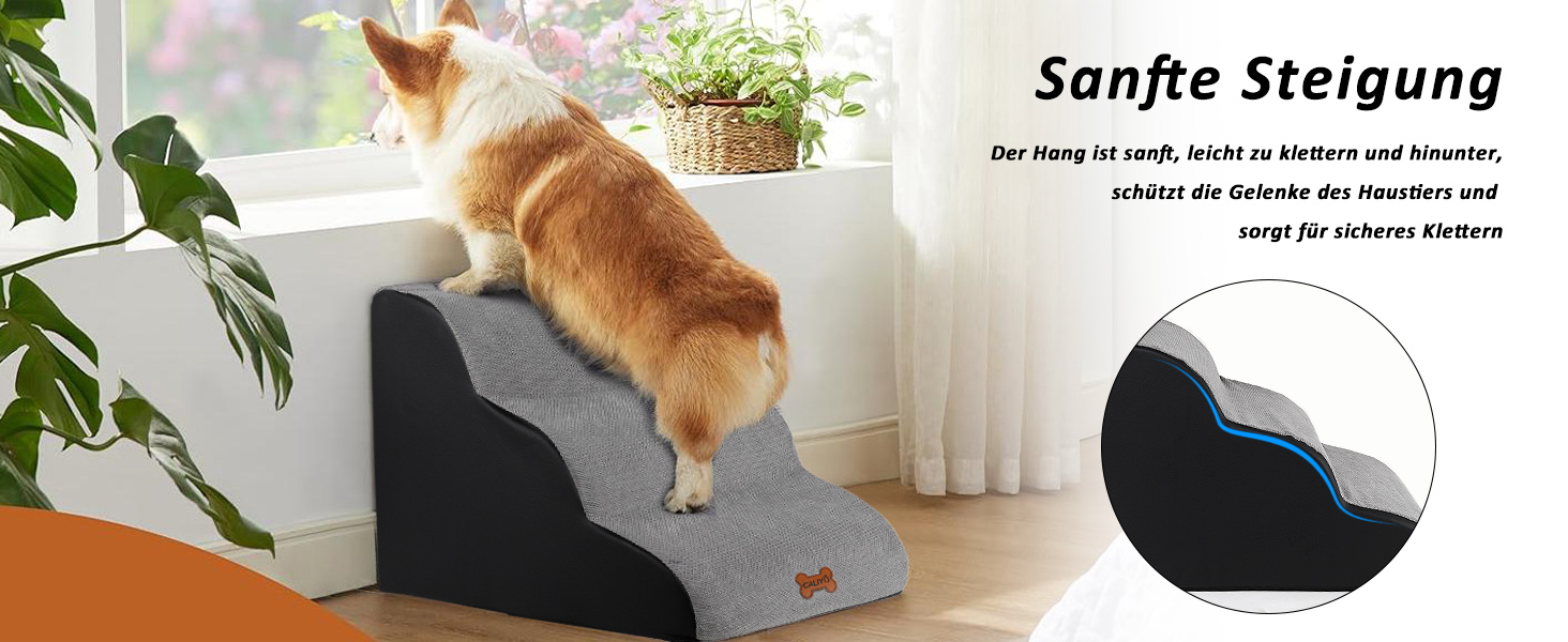 Сходинки для собак Caliyo 3 ступені, для маленьких собак та котів, 40 см, знімний чохол, антиковзаюча поверхня, для ліжка, дивану, авто (60×40×40см), коричневі