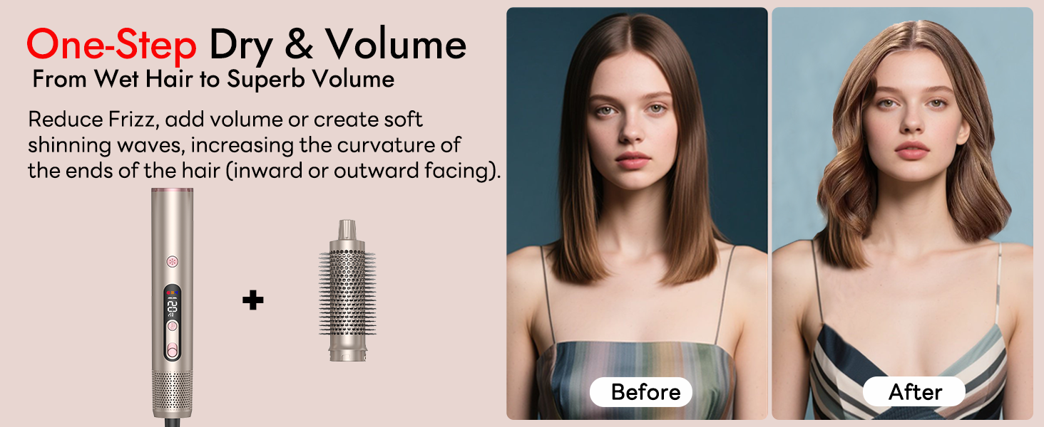 Airstyler 6-в-1 з LCD-дисплеєм: фен-щітка, стайлер для волосся, локони, об'єм, випрямлення, сушка, 110000 обертів/хв