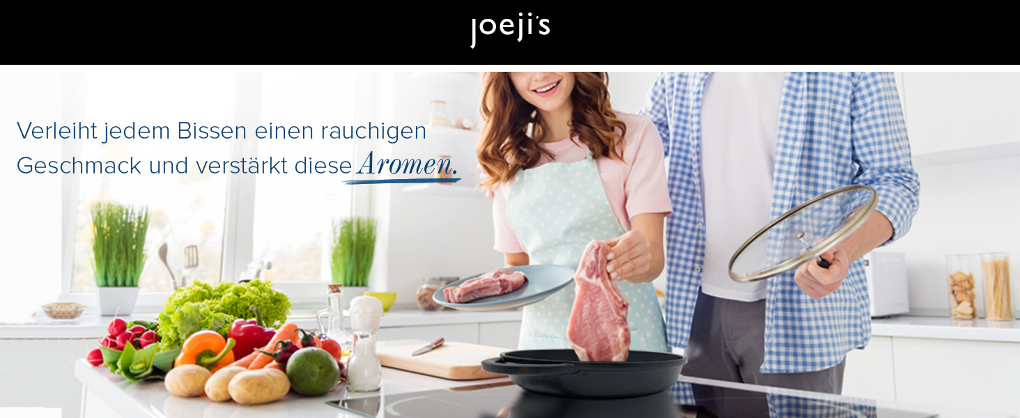 Гриль-сковорода Joeji's Kitchen 27 см з кришкою, алюмінієва, антипригарна, для індукції, без ПФОК, для стейків та смаження
