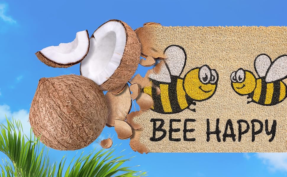 Коврик для підлоги з кокосового волокна, вологостійкий, 40x60 см Bee Happy