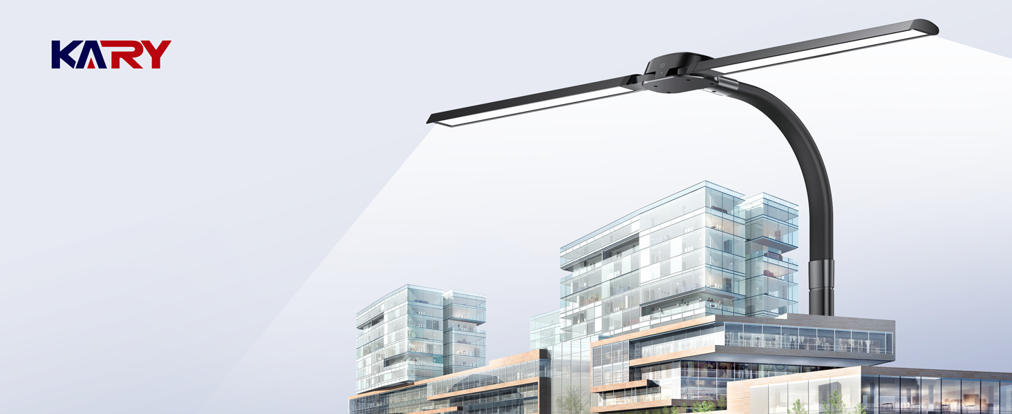 LED лампа настільна Kary з регулюванням яскравості, 24W, подвійний напівкруг, для офісу, роботи, читання, з пультом та USB-портом, чорна