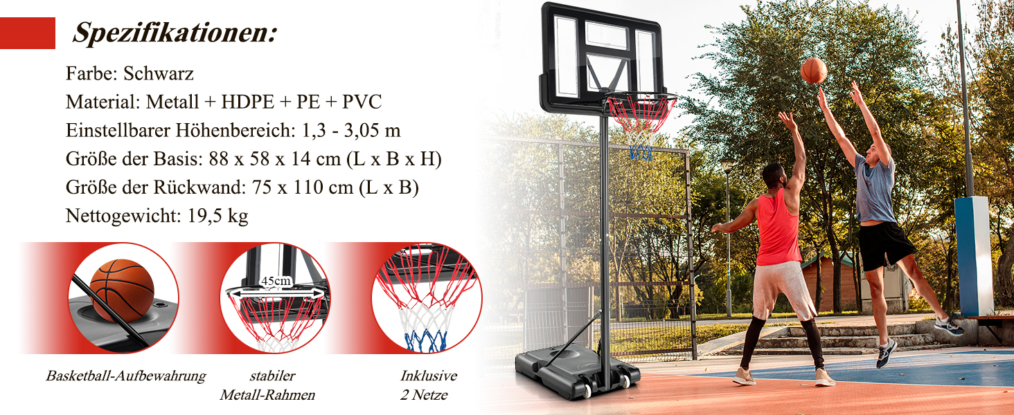 COSTWAY Adjustable Height Basketball Stand - 130-305cm Outdoor Basketball Hoop with Stand & Wheels - Mobile Basketball System with Ball Storage - Hoop System for Kids & Adults - Includes 2 Nets
